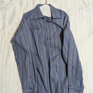 Pronto Uomo Men’s Blue Multi-Stripe Long-Sleeve Dress Shirt – Size Large